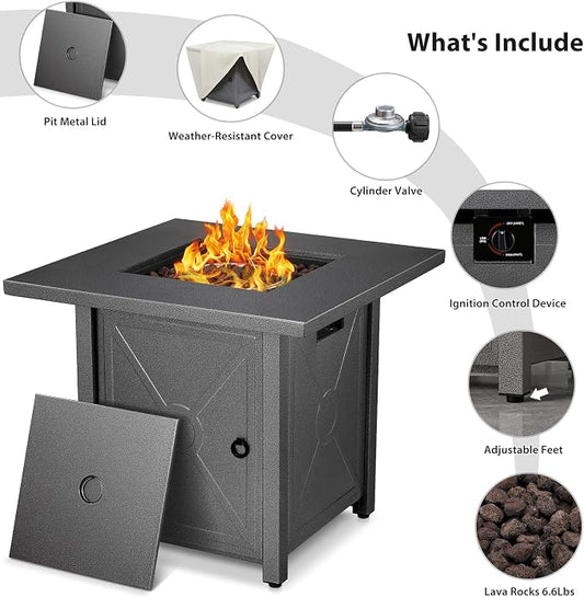 Electactic Fire Pit Propane Smokeless Outdoor Fire Pit Table Patio Outside with Lava Rocks,2-in-1 40000BTU Firepit Table 28" with Lid and Cover for Garden Backeyard Deck Balcony(Black)