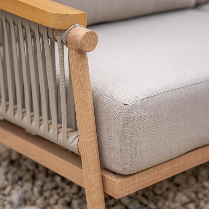 Acanva Modern All-Weather Aluminum Outdoor Patio Sofa with Thick Cushions, Olefin Fabric Sunroom Backyard Furniture, Loveseat Light Khaki