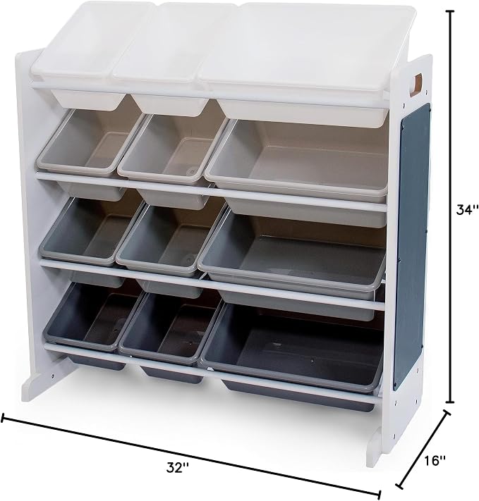 Humble Crew Toy Storage Organizer with 12 Removable Storage Bins for Kids Playroom, 4-Tier Toddler Toy Organization, White/Grey Gradient