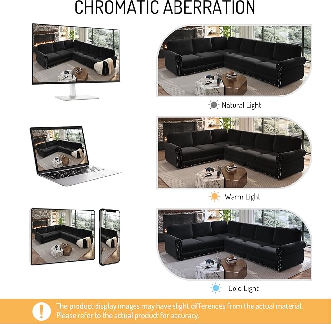 118" L-Shaped Sleeper Couch Bed - Oversize Convertible with Pull-Out Sofa Bed, Button Tufted Chesterfield Sofa, Chenille Sectional Vintage Couches for Living Room/Apartment(6-Seater, Black)