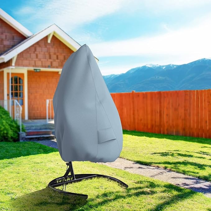 Patio Egg Chair Cover with Zipper and Air Vent, Mrrihand 420D Heavy Duty Outdoor Chair Cover Waterproof, Hanging Swing Chair Covers, 74.8”H X 45.3”W, Grey, 1 Pack