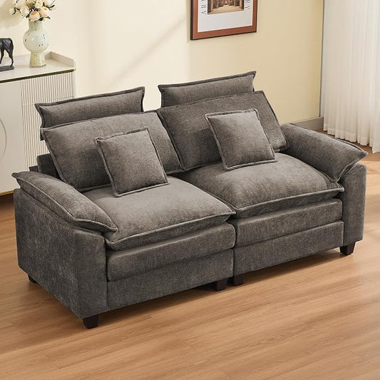 72'' Cloud Modern Loveseat Couch with Detachable Headrest, Modular Sectional Sofa Couch Deep Love Seat, Oversized 2 Seater Chenille Comfy Sofa with Armrests for Living Room, Brown