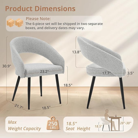 LUE BONA Modern Dining Chairs Set of 4, Upholstered Armrest Side Chairs for Kitchen & Dining Room, 18.5" Seat Height, Comfortable Curved Hollow Backrest, Black Metal Legs, Easy Assembly, Light Grey