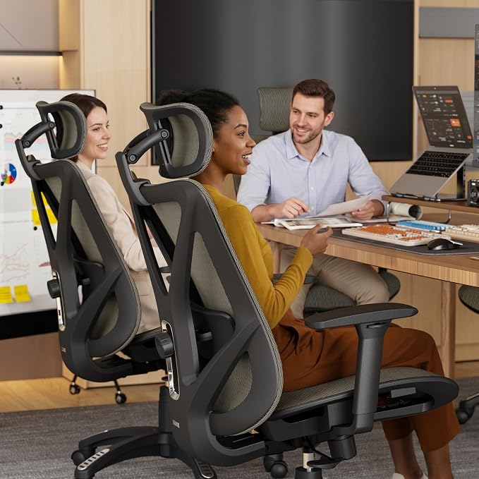 ELABEST T23 Ergonomic Mesh Office Chair, High Back Computer Desk Chair, Breathable AirMesh with Dual-Move Lumbar Support, 3D Armrests & Headrest, Tilt Lock, Big and Tall for Home Office (Mocha)