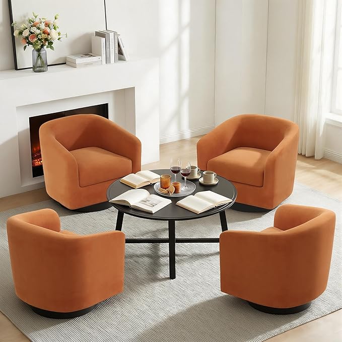 Swivel Barrel Accent Chair, Modern Round Chenille Fabric Arm Chair for Living Room, Bedroom, Comfy Club Reading Chairs for Adults