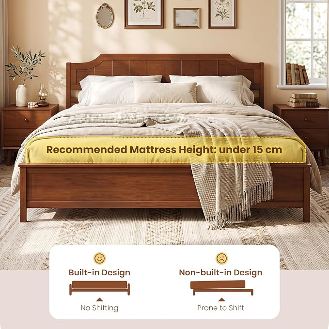 Giantex King Size Wooden Bed Frame with Headboard, Wood Slat Support | Farmhouse Platform Bed with Heavy Duty Mattress Foundation, Under-Bed Storage, No Box Spring Needed, Easy Assembly (Walnut)