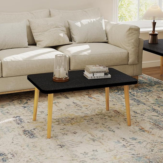 Square Coffee Table Low Table with 4 Solid Wood Sturdy Legs,Floor Table Desk for Sitting on The Floor,19.7"D x 31.5"W x 16"H Inches,Living Room/Toy room Furniture,Rental house Furniture(Black-Square)