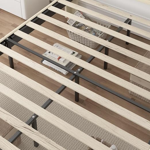 VECELO Upholstered Platform Full Bed Frame with Fabric Headboard,Wooden Slats Support/No Box Spring Needed/Mattress Foundation,Beige