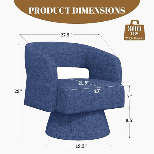 Luxanimarion Swivel Barrel Accent Chair,Oversized Chenille Upholstered Round Swivel Chair,Modern Luxury 360 Degree Living Room Vanity Chair for Bedroom Office,Blue,1PCS