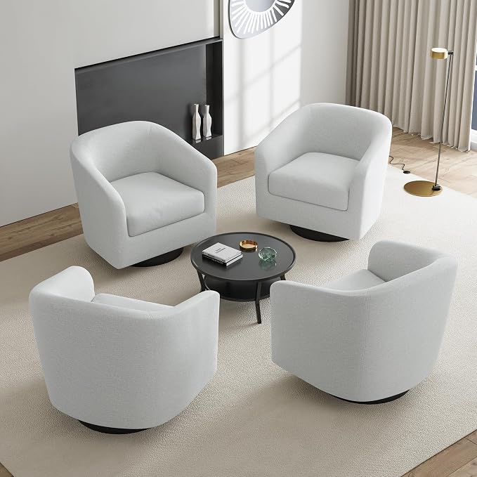 Swivel Accent Chair, Chenille Barrel Chairs Upholstered Armchair for Living Room, Modern Round Arm Chair Small Single Sofa Bedroom Reading Seat - Beige