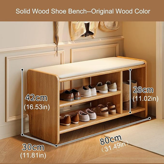 Entryway Shoe Rack Storage Bench Shoe Organizer Ottoman with Storage for Front Door Entrance Shoe Cabinet Bedroom End of Bed Bench with Padded Seat for Hallway Living Room Foyer Closet Entryway(Wood c