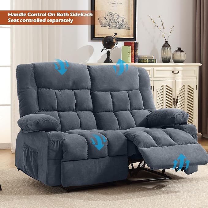 MAHOMICO Recliner Loveseat with Cup Holders for Living Room Love Seat Manual Oversized Recliner with Ergonomic, Side Pocket for Adult