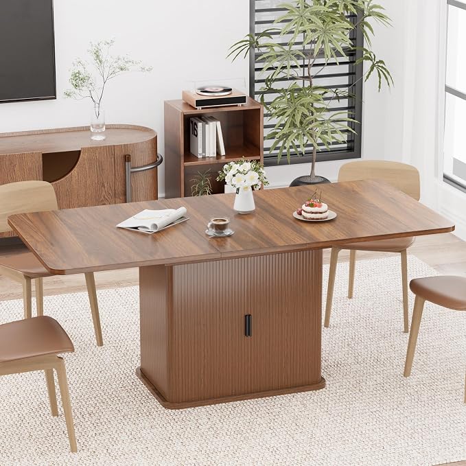 Extendable Dining Table for 4–6, 47″–63″ Rectangular Kitchen Table with Storage, Mid Century Modern Expandable Dinner Table for Dining Room,Kitchen