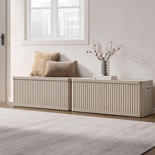 SICOTAS Storage Bench 80.4" Wide Shoe Bench with Lift Top Large Wooden Storage Chest Trunk Modern Blanket Chest with 4 Safety Hinges & Seating for Bedroom Entryway Living Room Hallway