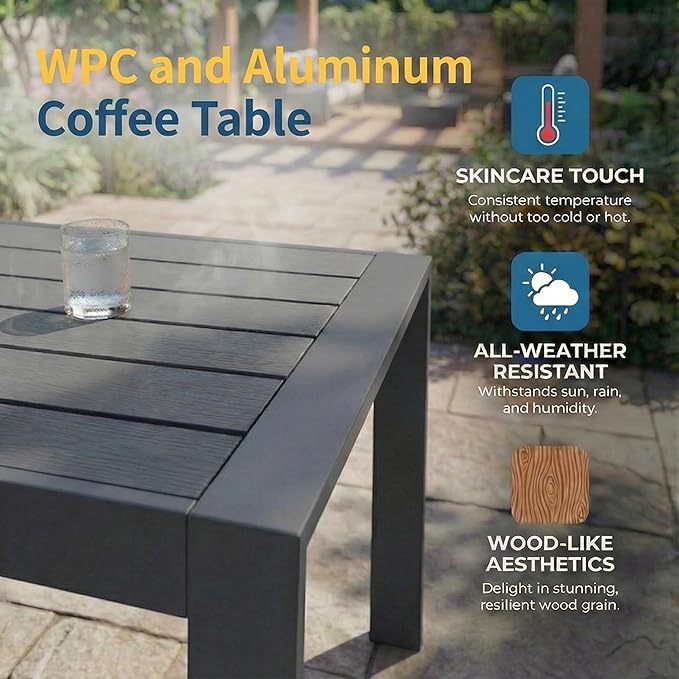 Solaste Aluminum Patio Furniture Set for All Weather, Oversized Metal Outdoor Furniture Set with 27.5" Deep Seating and 3.2" Wide Armrest, Patio Conversation Set with 5" Cushion, Black and Grey