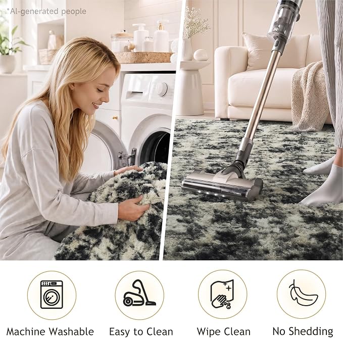 Ophanie Black Gold and Grey Area Rugs for Living Room 5x7,Dark Black Gold Fluffy Shag Large Fuzzy Plush Soft Carpets,Floor Shaggy Rugs for Bedroom,Carpet for Dorm Decor with Over 99 pcs Pile fibers