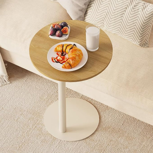 C Shaped Round End Table, Small Side Table for Couch,Tv Trays for Eating,Snack Sofa Tray Table with Metal Leg for Living Room, Bedroom, Bedside,and Office (Rustic Oak)