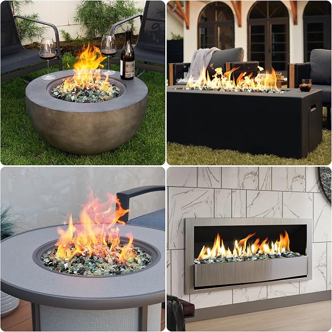 Mr. Fireglass 10 Pounds Blended Fire Glass, 1/4 Inch Mixed Colored High Luster Reflective Tempered Firepit Glass Rocks for Fireplace Fire Pit Table and Landscaping, Light Green, Onyx Black, Platinum