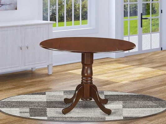 East West Furniture DLT-MAH-TP Dublin Dining Room Table - a Round Solid Wood Table Top with Dropleaf & Pedestal Base, 42x42 Inch, Mahogany