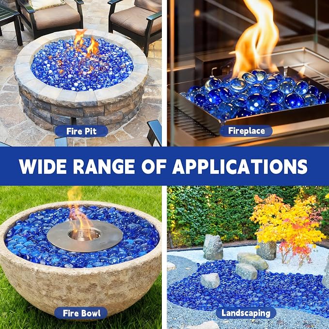 20 Pounds Fire Glass Beads,3/4 Inch High Luster Round Fire Glass for Gas Fireplace, Fire Pit Table,Landscaping, Caribbean Blue