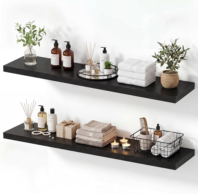Vivelove 40 Inches Floating Shelves Wall Mounted, 10" Deep Wall Shelves for Bedroom, Bathroom, Living Room, Kitchen, Office, Home Decor, Modern Shelf, Set of 2, Black, 40x10.2x1.5