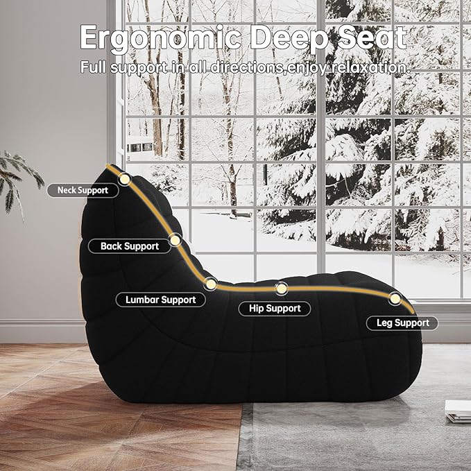 WHGBJA Bean Bag Chair for Adults with Memory Foam Couch, 3 Seater Bean Bag Sofa for Bedroom, Living Room, Reading, Gaming Floor Sofa Couch, Boneless, Comfy