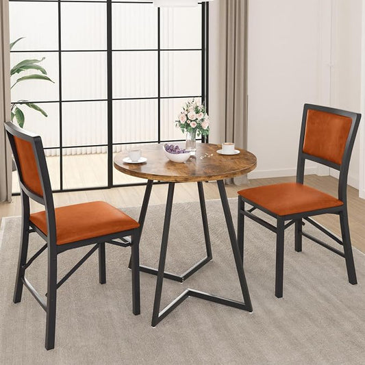 VECELO Folding Dining Chairs Set of 2, Metal Padded Foldable Seating with Comfortable Faux Leather, Space-Saving Portable Guest Seats for Kitchen & Office, No Assembly, Cognac Brown