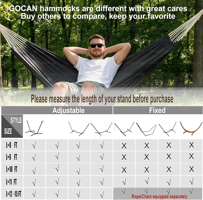 GOCAN Hammock Outdoor 2 People 220x150cm Total Length 330cm Load 300kg Canvas Cotton Hammock for Garden Indoor Children Balcony Dark Gray XXL