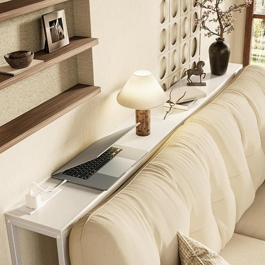 SUPERJARE 70 Inch Console Table with Outlet, Sofa Table with Charging Station, Narrow Entryway Table, Skinny Hallway Table, Behind Couch Table, for Living Room, White