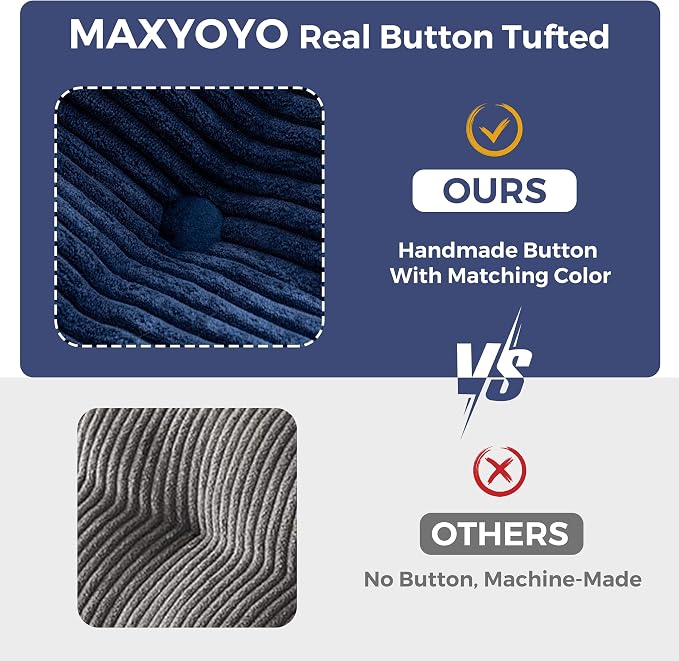 MAXYOYO 3 Seater Couch for Living Room, Boneless Couch with Tufted Cushion & Backrest, Upholstered Floor Sofa, Sofa in A Box, Navy