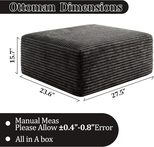 Corduroy Ottoman, Modern Boneless Cloud Foot Rest Foam Support, Oversized Modular Sectional Sofa Stool for Living Room, Bedroom & Small Spaces, No Assembly Required (Drak Gray, Ottoman)