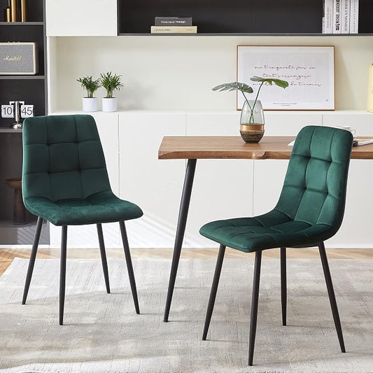 NORDICANA Forest Green Velvet Dining Chairs Set of 4, Upholstered Tufted Kitchen Chairs, Comfortable Seat, Metal Leg, Easy Assembly
