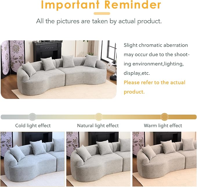 110.2" Curved Sectional Sofa,Luxury Wood Grain Chenille Fabric, Oversized Sectional Sofa,Compression Curved Couch for Living Room,No Assembly Needed (Grey, 110.2 Inch)