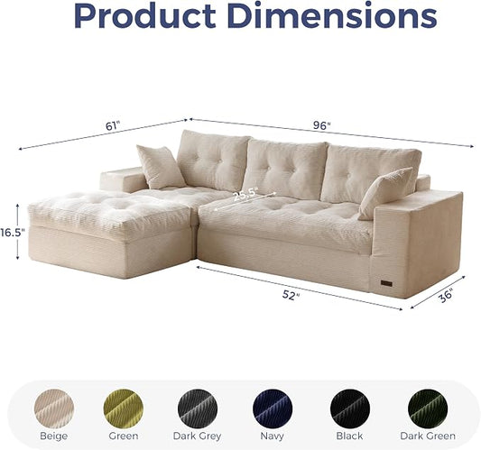 MAXYOYO 96" L Shaped Modular Sectional Sofa with Ottoman, Cloud Boneless Couch with Layered Cushion, Upholstered Sofa in a Box, Flexible Module Combination for Living Room, No Assembly, Beige
