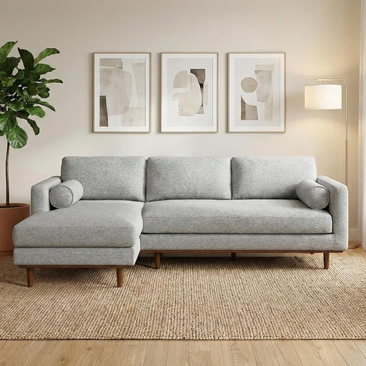 SIMPLIHOME Morrison Left Sectional Sofa in Woven-Blend Recycled Polyester Fabric, Mist Grey, 102-inches Wide, L-Shaped Couch with Left Chaise for The Living Room and Family Room