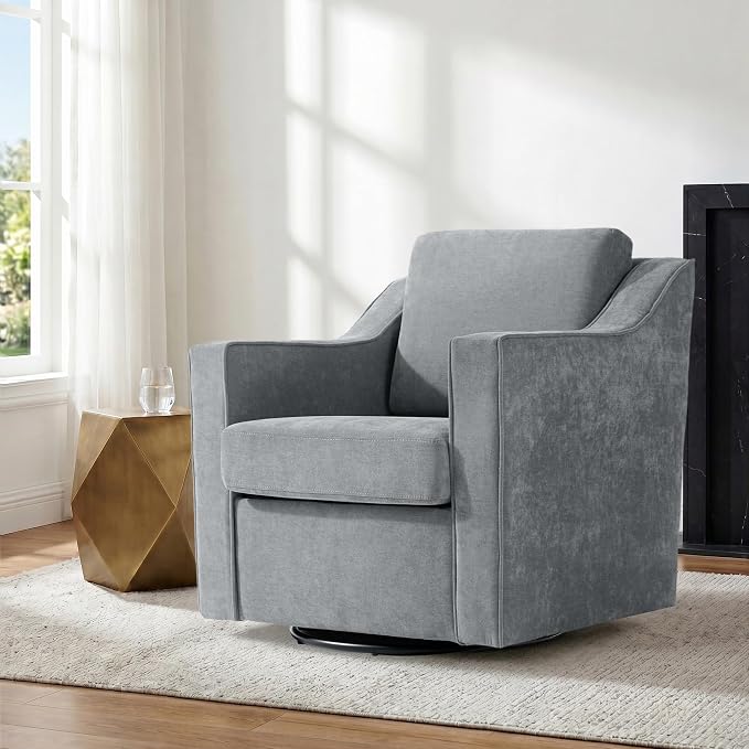 Swivel Accent Chair, Modern Round Barrel Arm Chair for Living Room, Bedroom, Comfy Club Reading Chairs for Adults (Chenille Grey, Set of 1)