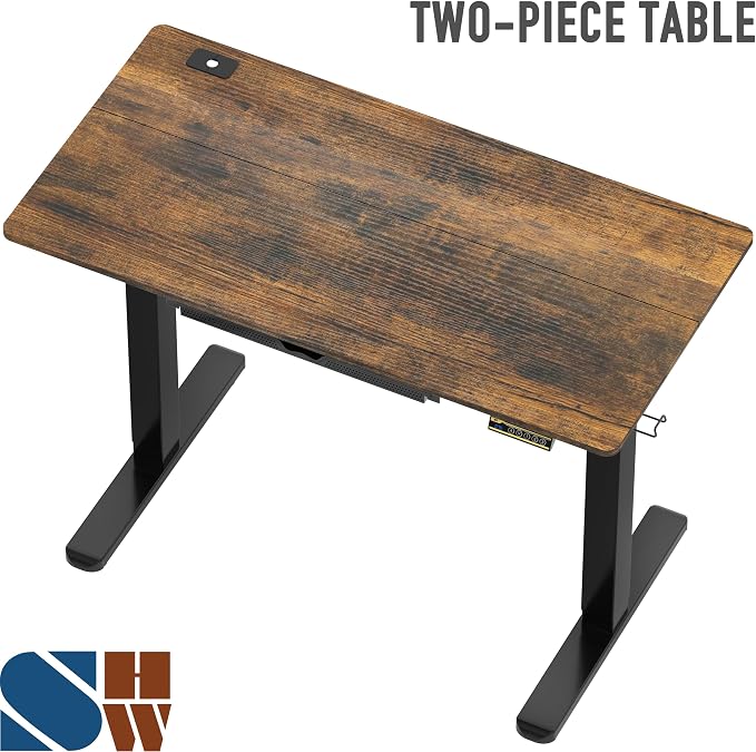 SHW 48-Inch Electric Height Adjustable Standing Desk with Drawer, Memory Preset and Cable Management Tray, Rustic Brown