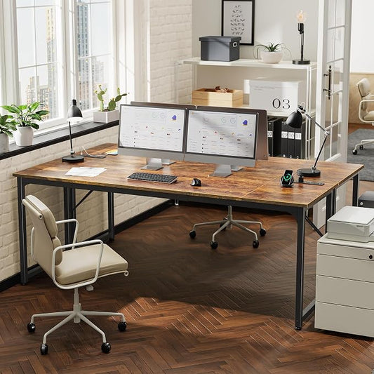 PRAISUN 80 X 24 Inch Office Computer Desk with Power Outlets and USB-C Port, Larger and Longer Gaming Desk, for Home Office, Study, Writing Work from Home Table, Metal Frame, Rustic Brown