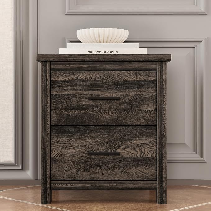 Merax 4-Pcs Queen Size Bed Frame Dresser Night Stand Bedroom Set, Platform with USB Charging Ports Storage Headboard & 1 x 5 Drawers Cabinet & 2 x Nightstands, Wooden, Antique Grey