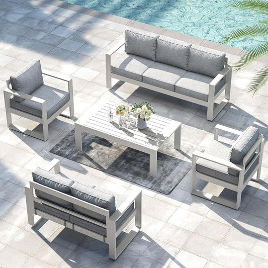 LayinSun Outdoor Patio Aluminum Chair, Metal Modern Armchair Set of 2 with Washable Thick Cushions