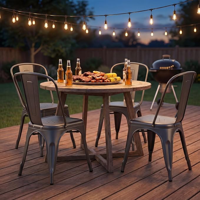 Furmax Metal Dining Chair Indoor Outdoor Use Stackable Classic Trattoria Chair Chic Dining Bistro Cafe Side Metal Chairs Set of 4 (Gun)