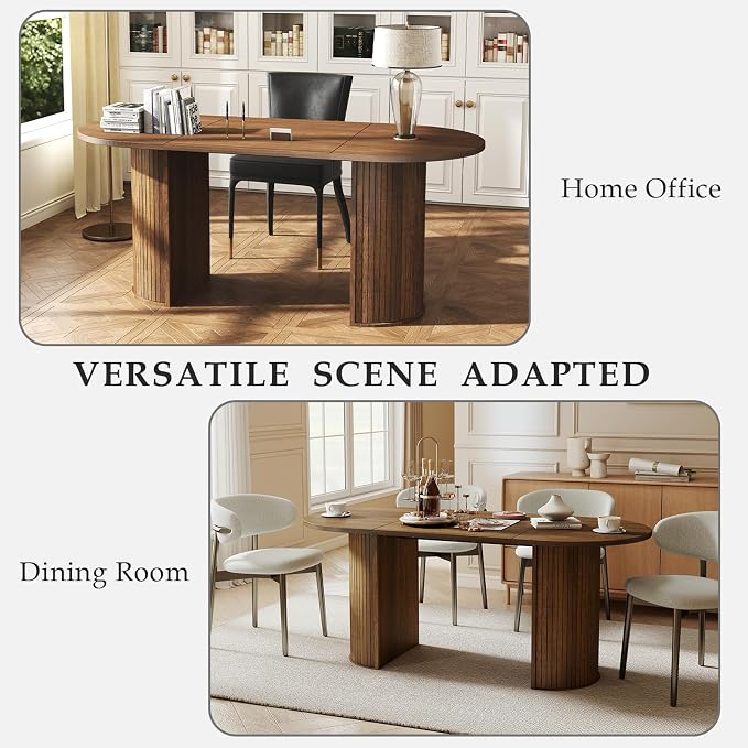 Oval Rectangular Dining Table for 4-8 People,70.87" Long Kitchen Table with Large Tabletop Wood Dinner Table Conference Meeting Table for Dining Room Living Room Kitchen,Brown
