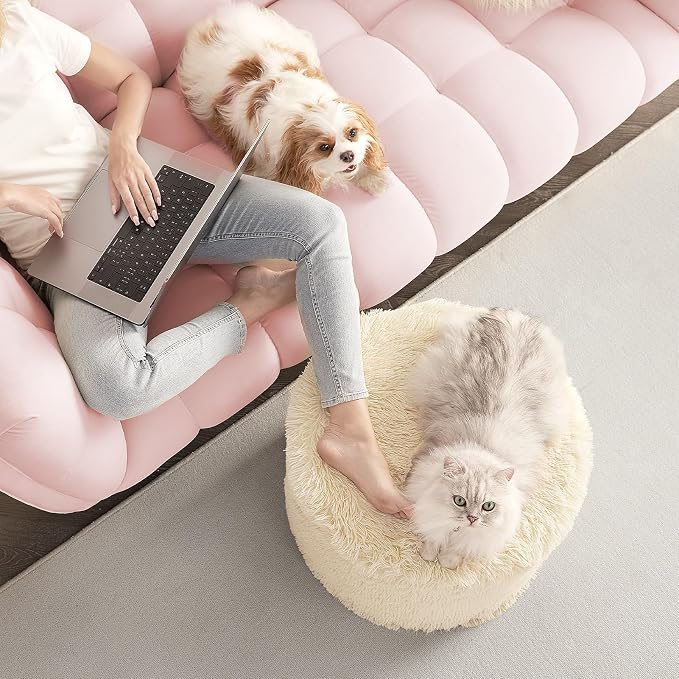 Hansleep Whole Foam Pouf Ottoman, Durable Sturdy Stool with Washable Cover Beige