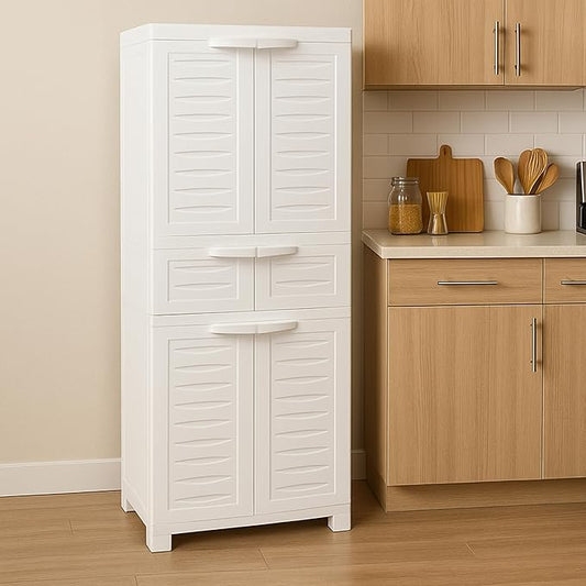 Sunnydaze 57" H Resin Garage Storage Cabinet - Garage Cabinet with 2 Adjustable Shelves - Freestanding Utility Storage for Laundry Room, Office, Basement - Speckled White