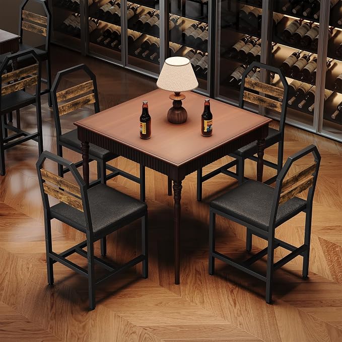 YATINEY Dining Chairs, Kitchen Chairs with Back Support, Upholstered Seat and Metal Legs, for Kitchen, Living Room, Rustic Brown and Black CY02L4BR