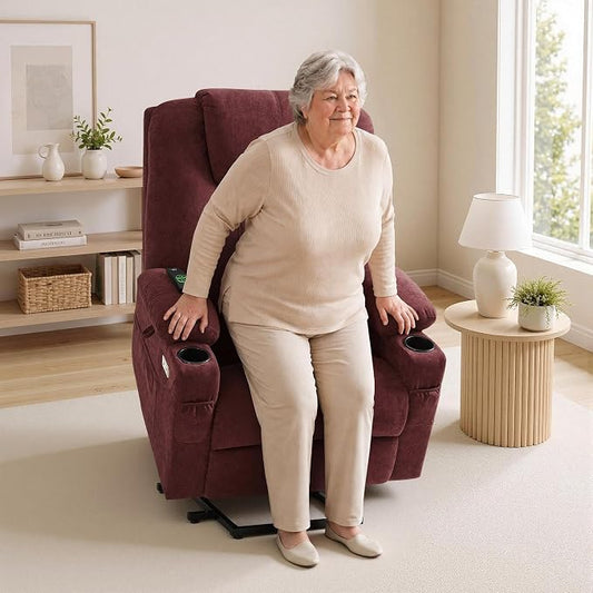 MCombo Power Lift Recliner Chair for Elderly R7042(Sangria, Small-Wide) | Heat and Massage, USB& Type C Charging Port, FSC Certified