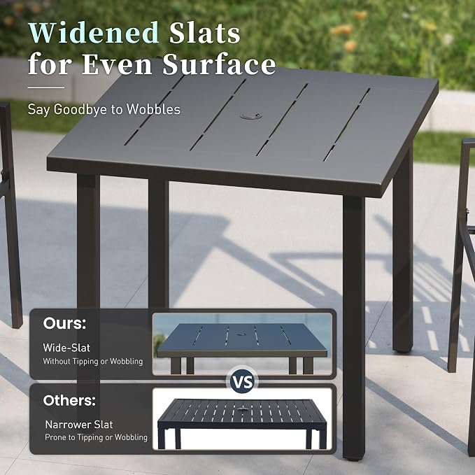 Patio Dining Set 5 Piece, 4 x Woven Rattan Chairs with Waterproof Cushion, 34.2" Square Metal Dining Table with Umbrella Hole, Outdoor Table and Chairs Set for Backyard Lawn and Deck, Beige