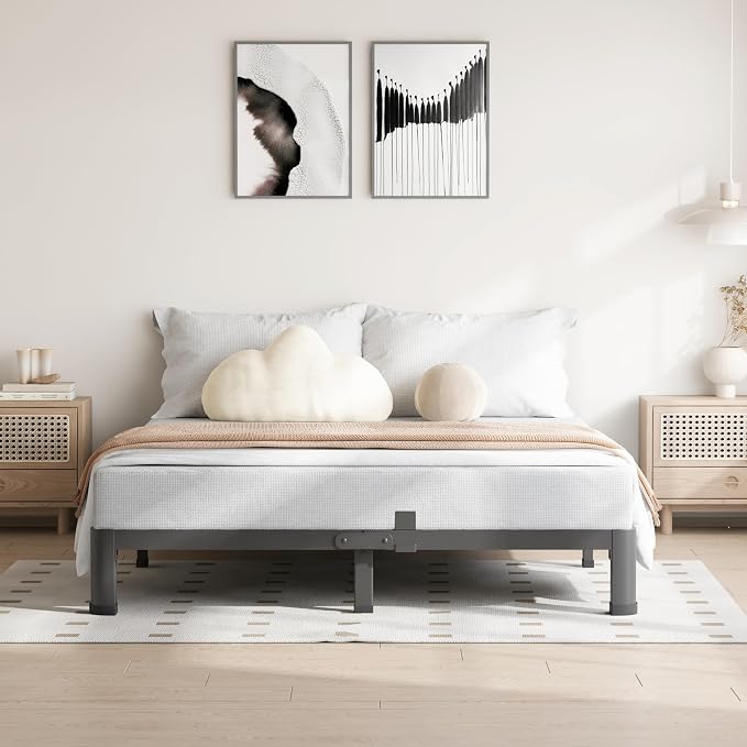 VIPSHOW 4 Inch King Size Bed Frame, 3500Lbs Heavy Duty Metal Platform with Round Corner Legs Mattress Slide Stopper, Steel Slat Support No Box Spring Needed, Noise Free, Non-Slip, Easy Assembly
