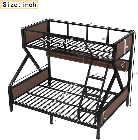Bellemave Bunk Bed Twin XL Over Queen with LED, Heavy Duty Metal Bunk BedFrame with Storage Shelves and Lights, Black