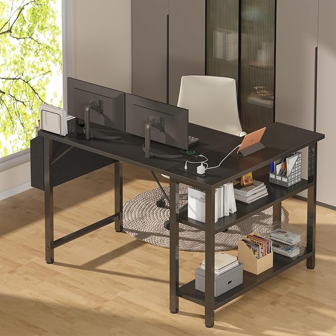 DLisiting Small L Shaped Gaming Desk with Shelves, 40 Inch Small Corner Computer Gaming Desk for Boys Teens Bedroom, Study Work PC Desks for Home Office Bedroom, Black